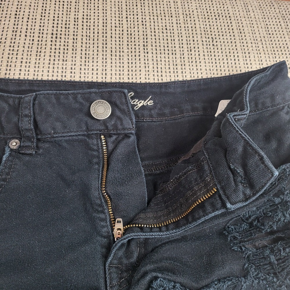 American Eagle Shorts Womens 6 Black Distressed Stretch High Rise Denim Ripped